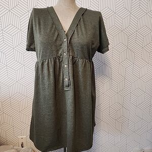 NEW Cupshe Serena Sage Olive Green Mini V-Neck Dress with Buttons Size Small